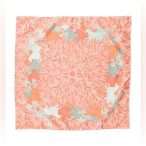 Hermes horse silk scarf square 16.5” in coral and light green purse wrap